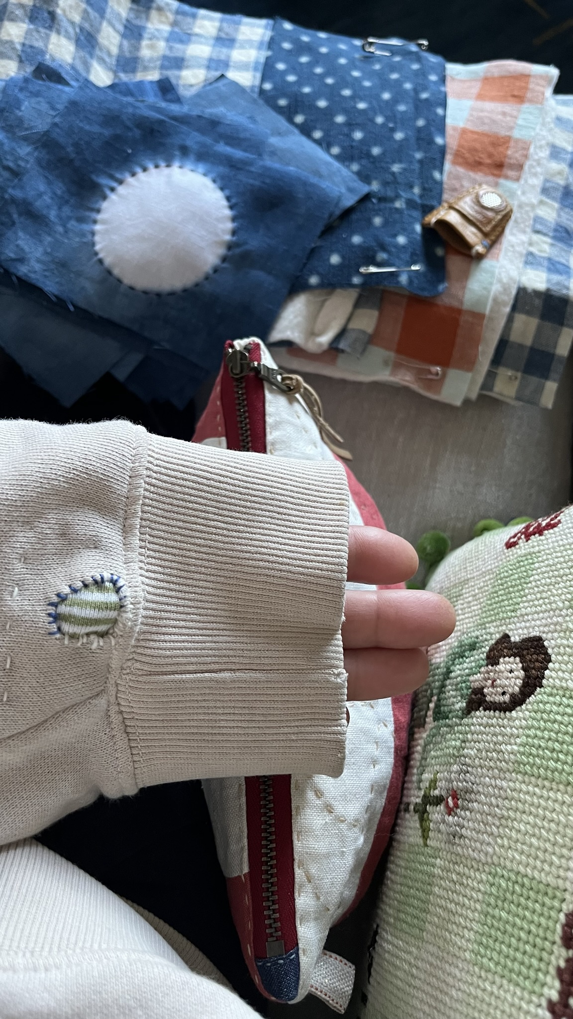 tiny mend on my favorite sweatshirt